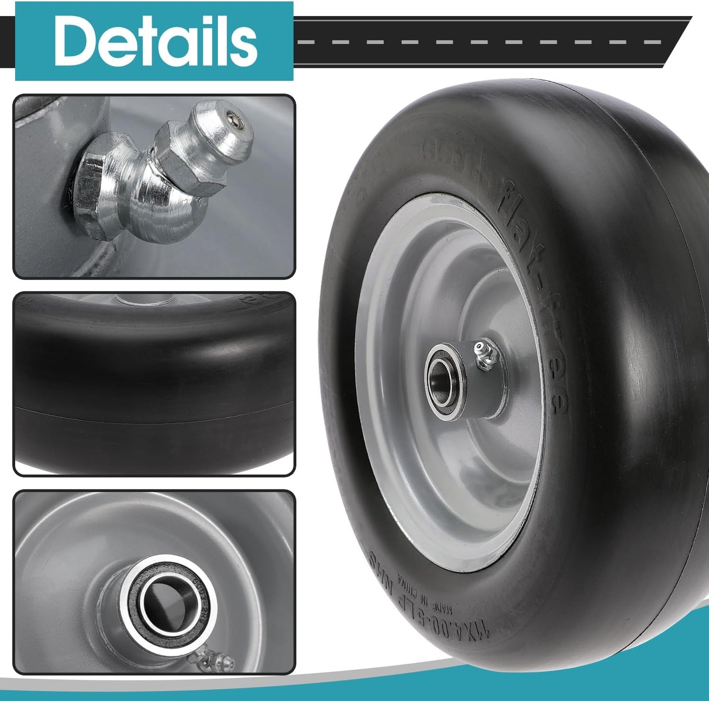 11x4.00-5" Front Wheel Flat Free Mower Tire, Solid Smooth Tire for John Deere for Craftsman for Toro Zero Turn Lawn Mower with 3.4"-5" Center Hub and 3/4" 5/8" 1/2" Precision Bearings (Silver-2pc)