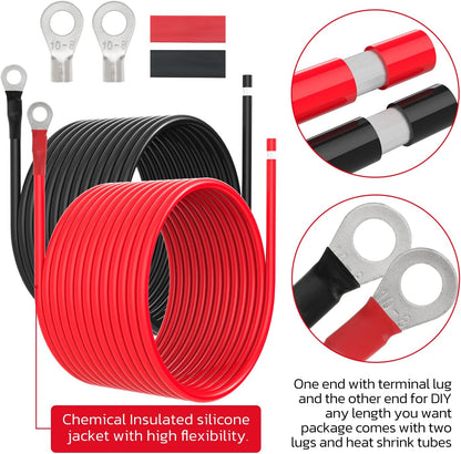 8 AWG Battery Cables 8 Gauge Solar Panel Wire Tinned Copper Extension Cable with 5/16'' Lugs for RV Solar Panel Car Automotive (8AWG 20FT)