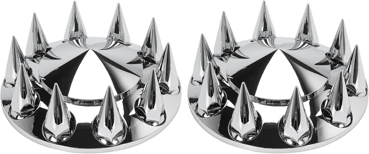 Front and Rear Axle Wheel Cover Hub Cap 33mm Spike Screw-on Lug Nut Covers for Freightliner Kenworth Peterbilt for Semi Truck with Spiked Hub Caps Kit (Spiked)