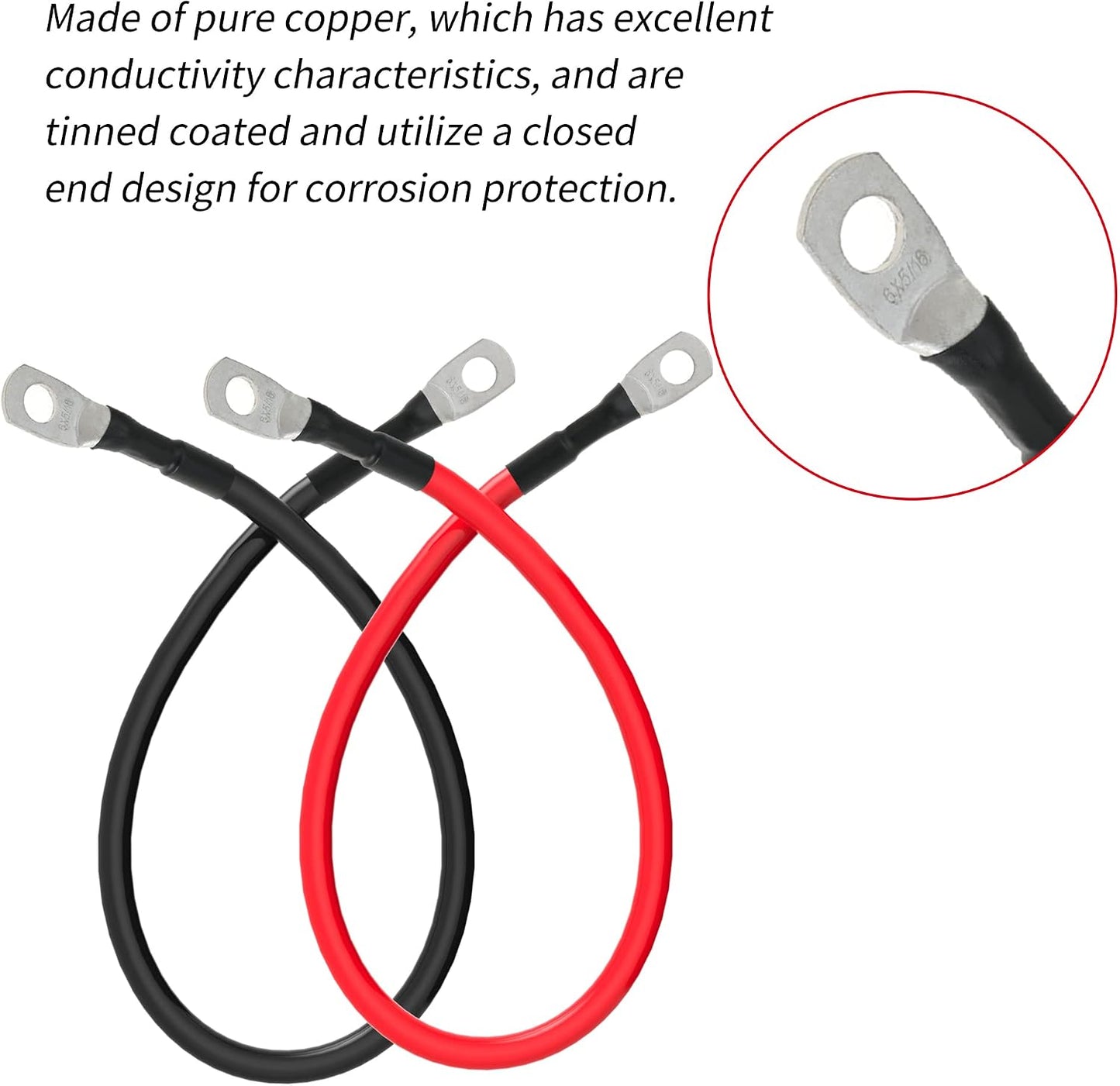 6 AWG Battery Cables 6 Gauge Battery Power Inverter Cable with 5/16 Inch Tinned Copper Lugs Both Ends for Solar Marine Boat RV Car Motorcycle 2 pcs (9 in)