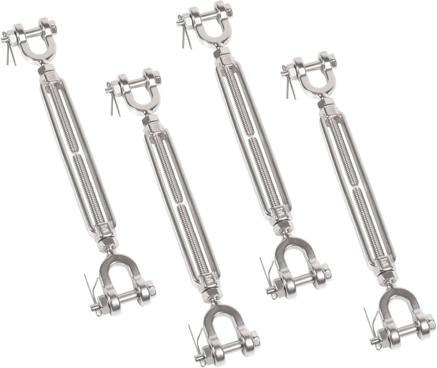1/4" 304 Stainless Steel Jaw and Jaw Turnbuckle, Adjustable Small Turnbuckle Tensioner, Cable Tensioner, 1140 LBS Working Load Limit, Turnbuckles for Cables Wire Clothesline Shade Sail (M6-1/4-4pcs)