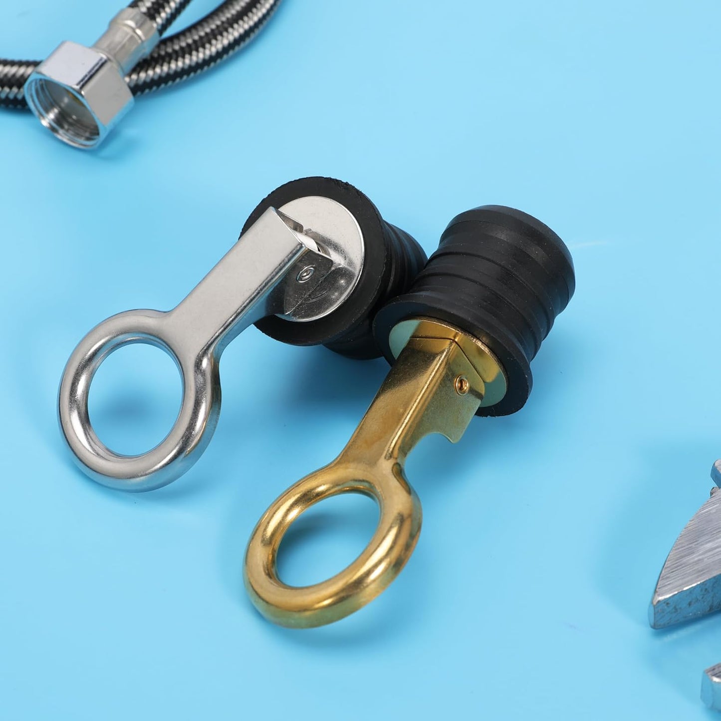 Boat Drain Plug - O-Handle Snap Plug, Brass/Stainless Steel, Rubber