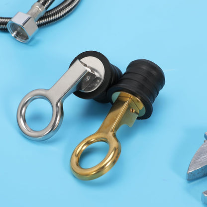 Boat Drain Plug - O-Handle Snap Plug, Brass/Stainless Steel, Rubber