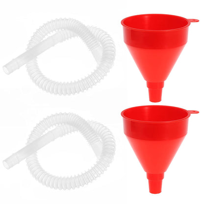 Flexible Fuel Funnel with Long Hose Plastic Small Wide Mouth Filling Funnel Car Funnel for Engine Oil Gas Fuel Gasoline Diesel Water Fluid Liquid Transmission Red (2)