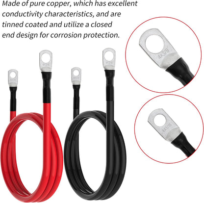 5 AWG Battery Cables 5 Gauge Power Inverter Cables with 3/8 Inch and 5/16 Inch Lugs Each End for Solar Marine Boat Vessel RV Car SUV Truck Tractor Motorcycle 2pcs (2FT, 5 AWG)