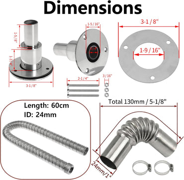 60cm 24mm Exhaust Pipe for Diesel Heater, 1 Inch ID Generator Exhaust Extension with Thru Hull Exhaust Skin and Tube Elbow Connector