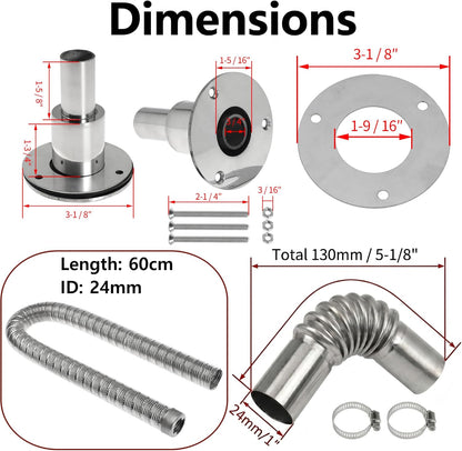 60cm 24mm Exhaust Pipe for Diesel Heater, 1 Inch ID Generator Exhaust Extension with Thru Hull Exhaust Skin and Tube Elbow Connector