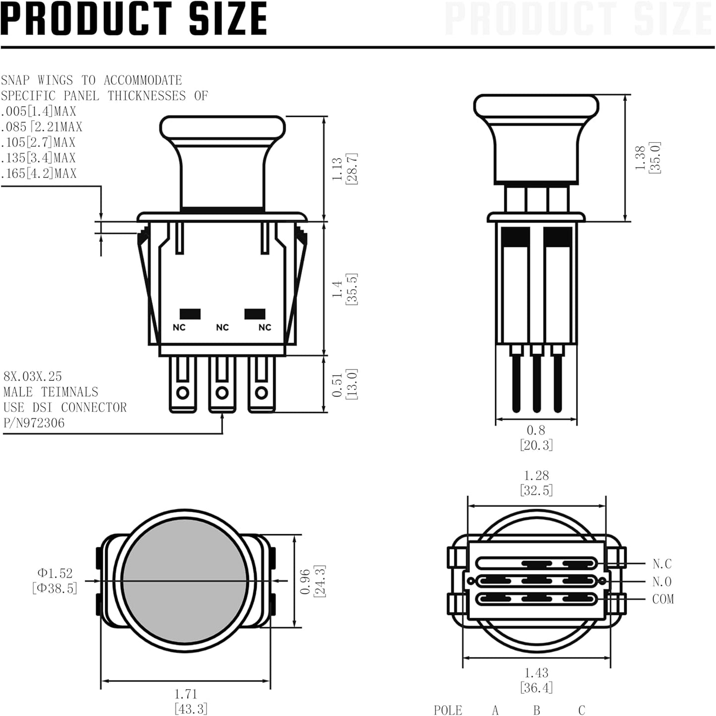 Clutch PTO Switch 8 Terminals for Dixie Chopper for Delta for Bush Hog for Wright for Bunton Compatible with 6201-303 6204-303 50018299 52420003 PL7994 5 AMP, Black Knob