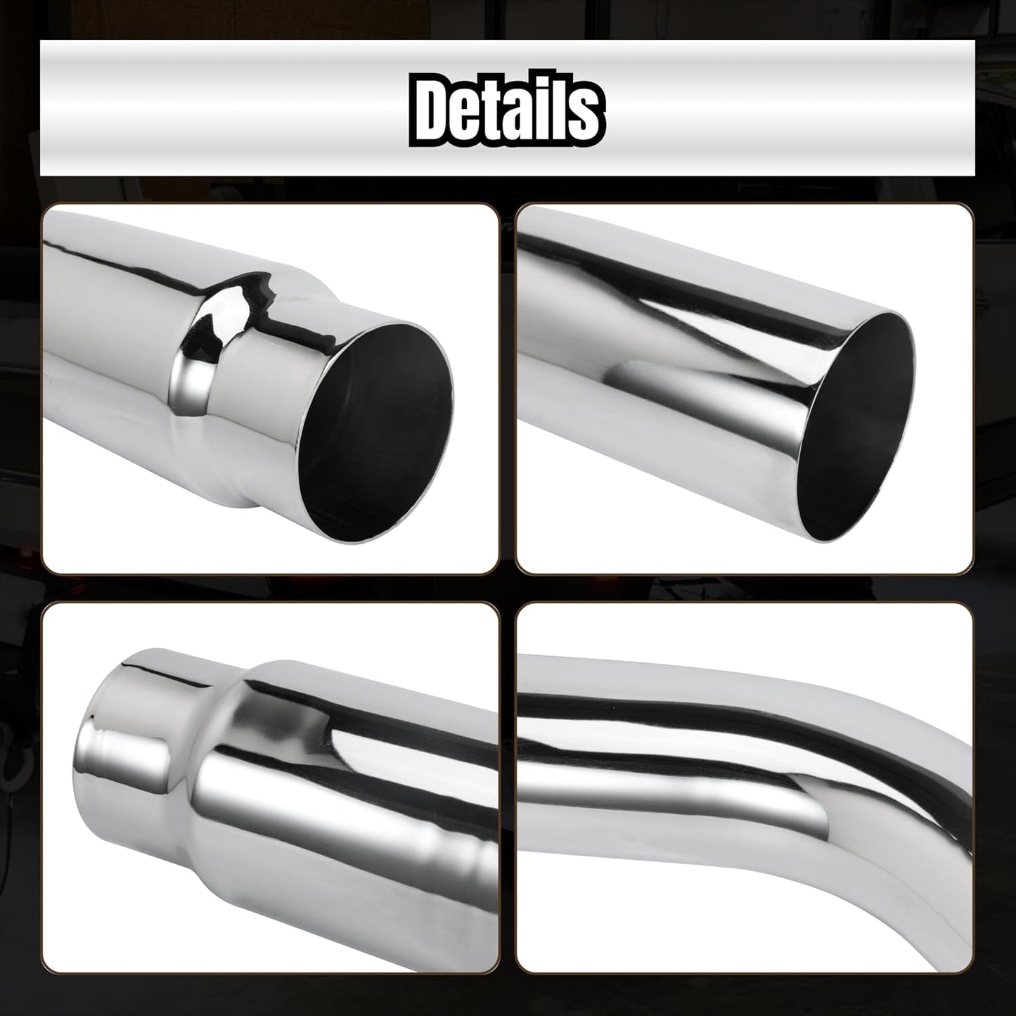 4 Inch Diesel Exhaust Elbow Tip, 4" Inlet to 5" Outlet, 23" Long Chrome Exhaust Pipe Elbow 2pcs 4'' Exhaust Clamps