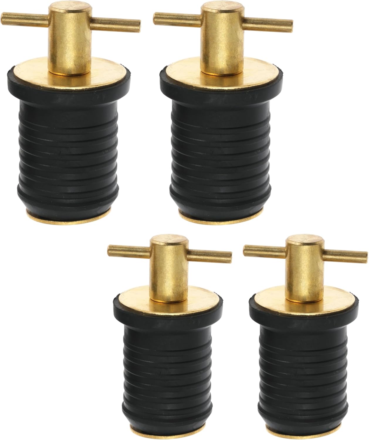 4-Pc Boat Plug Set - T Handle Drain Plugs with Brass/Stainless Steel Handle (Stainless Steel, 1 Inch)