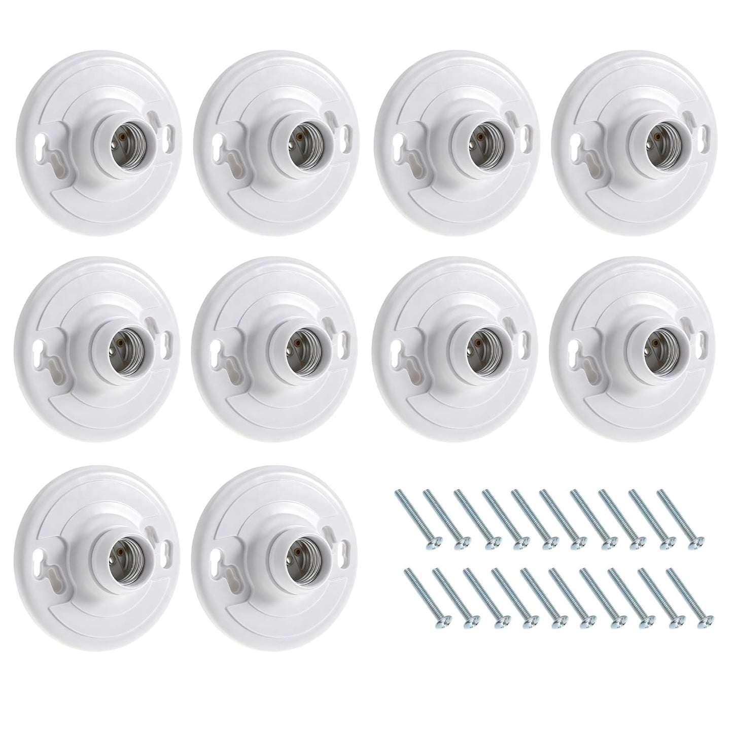 10 Pack for E26 for E27 Light Base Socket Keyless Lamp Base Holder White Ceiling Bulb Socket 660W Outlet Box Mount for Incandescent for LED for Fluorescent Bulbs Indoor Outdoor Use