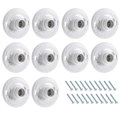10 Pack for E26 for E27 Light Base Socket Keyless Lamp Base Holder White Ceiling Bulb Socket 660W Outlet Box Mount for Incandescent for LED for Fluorescent Bulbs Indoor Outdoor Use