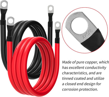 4 AWG Battery Cable 4AWG Gauge Pure Copper Battery Inverter Cables with 3/8 in Lugs Both Ends Power Inverter Wire Set for Automotive Solar Marine Boat RV Car Motorcycle Red and Black (6ft)