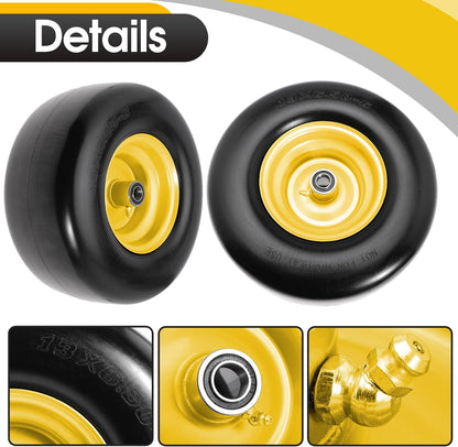 13x6.50-6" Lawn Mower Flat Free Front Wheel Tire, Solid Smooth Tire for Cub Cadet for Toro Zero Turn Lawn Mower with 5.5"-7.5" Center Hub and 3/4" 5/8" 1/2" Precision Bearings (Yellow-1pc)