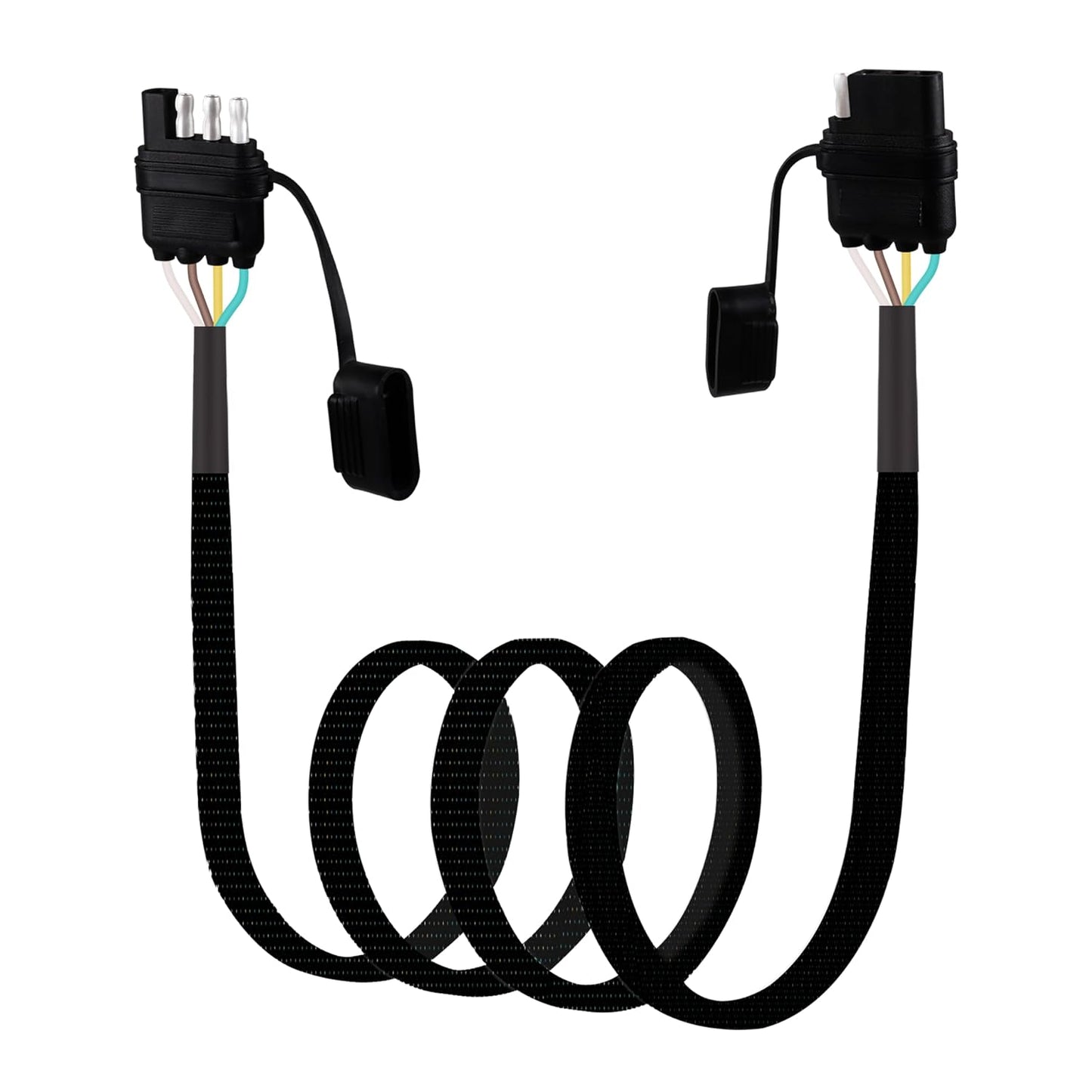 16 AWG 4FT 4-Pin Flat Trailer Wiring Harness with 4 Way to 4 Way Male and Female Connector 16 Gauge 4 to 4 Trailer Extension Wire with Dust Cover for Trailer and Vehicle, Black, 4-16G-4FT