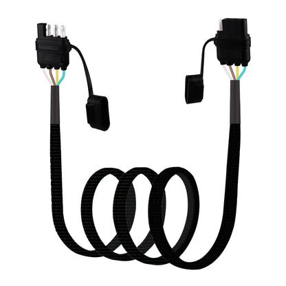 16 AWG 4FT 4-Pin Flat Trailer Wiring Harness with 4 Way to 4 Way Male and Female Connector 16 Gauge 4 to 4 Trailer Extension Wire with Dust Cover for Trailer and Vehicle, Black, 4-16G-4FT