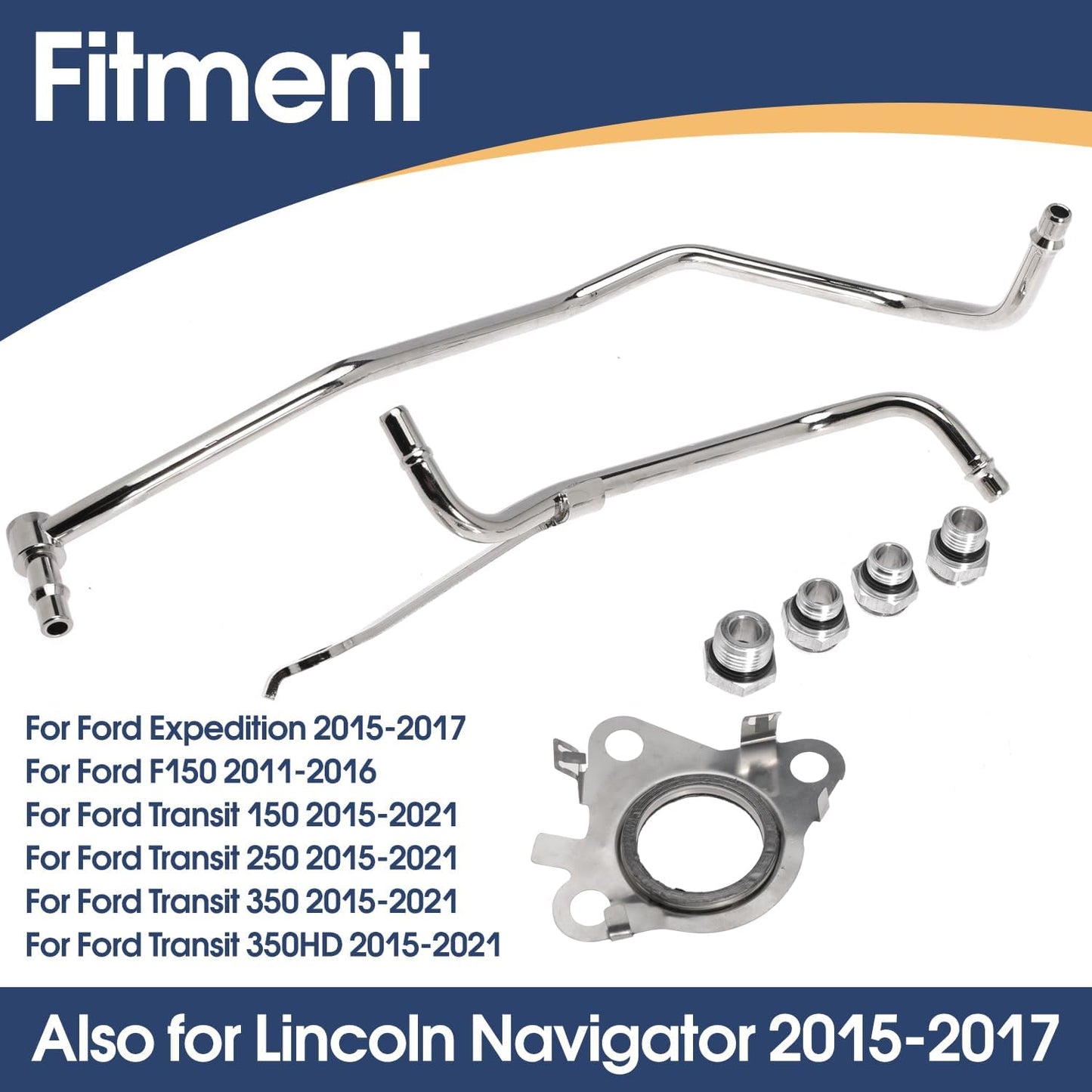 Replacement 926-186 Turbo Coolant Line Tubes, Passenger/Right Side Oil Cooler Line Kit for Ford Expedition 15-17, F150 11-16, Transit 150 250 350 350HD 15-21 and for Lincoln Navigator 15-17