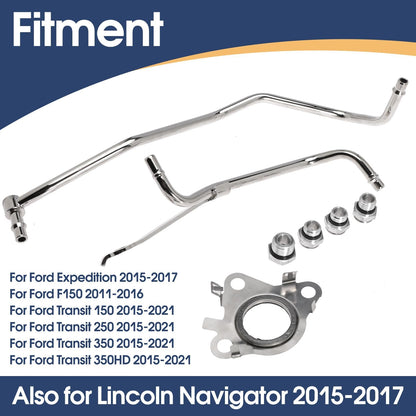 Replacement 926-186 Turbo Coolant Line Tubes, Passenger/Right Side Oil Cooler Line Kit for Ford Expedition 15-17, F150 11-16, Transit 150 250 350 350HD 15-21 and for Lincoln Navigator 15-17
