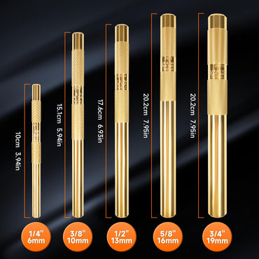 Brass Drift Punch Set 1/4'' 3/8'' 1/2'' 5/8'' 3/4'' 5 Pcs Hand Punches Tool 1/4-Inch 3/8-Inch 1/2-Inch 5/8-Inch 3/4-Inch Brass Pin Drive Punch Set Replace 67003-MAI 045256670034