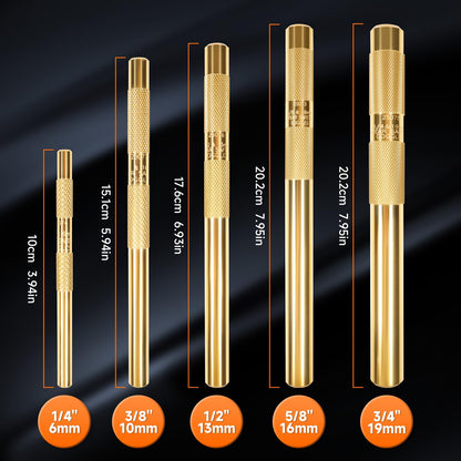 Brass Drift Punch Set 1/4'' 3/8'' 1/2'' 5/8'' 3/4'' 5 Pcs Hand Punches Tool 1/4-Inch 3/8-Inch 1/2-Inch 5/8-Inch 3/4-Inch Brass Pin Drive Punch Set Replace 67003-MAI 045256670034