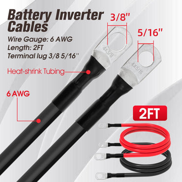 6 AWG Battery Cable 6AWG Gauge Battery Inverter Cables for Automotive Solar Marine Boat RV Car Motorcycle (6 AWG, 2FT, 3/8"+5/16")