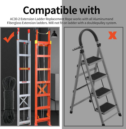 AC30-2 Extension Ladder Replacement Rope, Replacement Ladder Rope for Pulley Kit Compatible with Werner Extension Ladders (1)