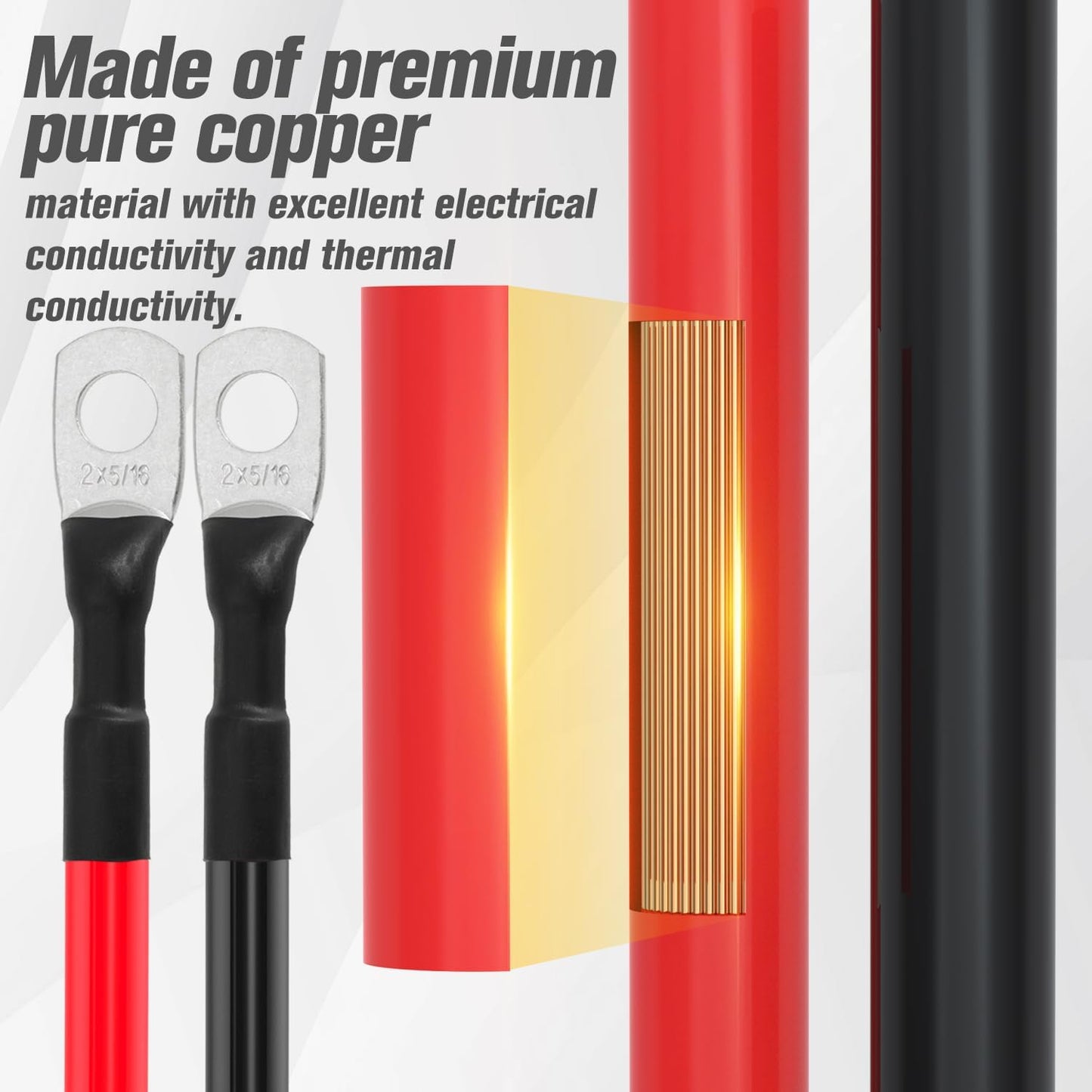 2 AWG Battery Cable 2AWG Gauge Battery Inverter Cables for Automotive Solar Marine Boat RV Car Motorcycle (2 AWG, 1FT, 5/16")