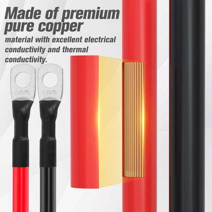 2 AWG Battery Cable 2AWG Gauge Battery Inverter Cables for Automotive Solar Marine Boat RV Car Motorcycle (2 AWG, 1FT, 5/16")
