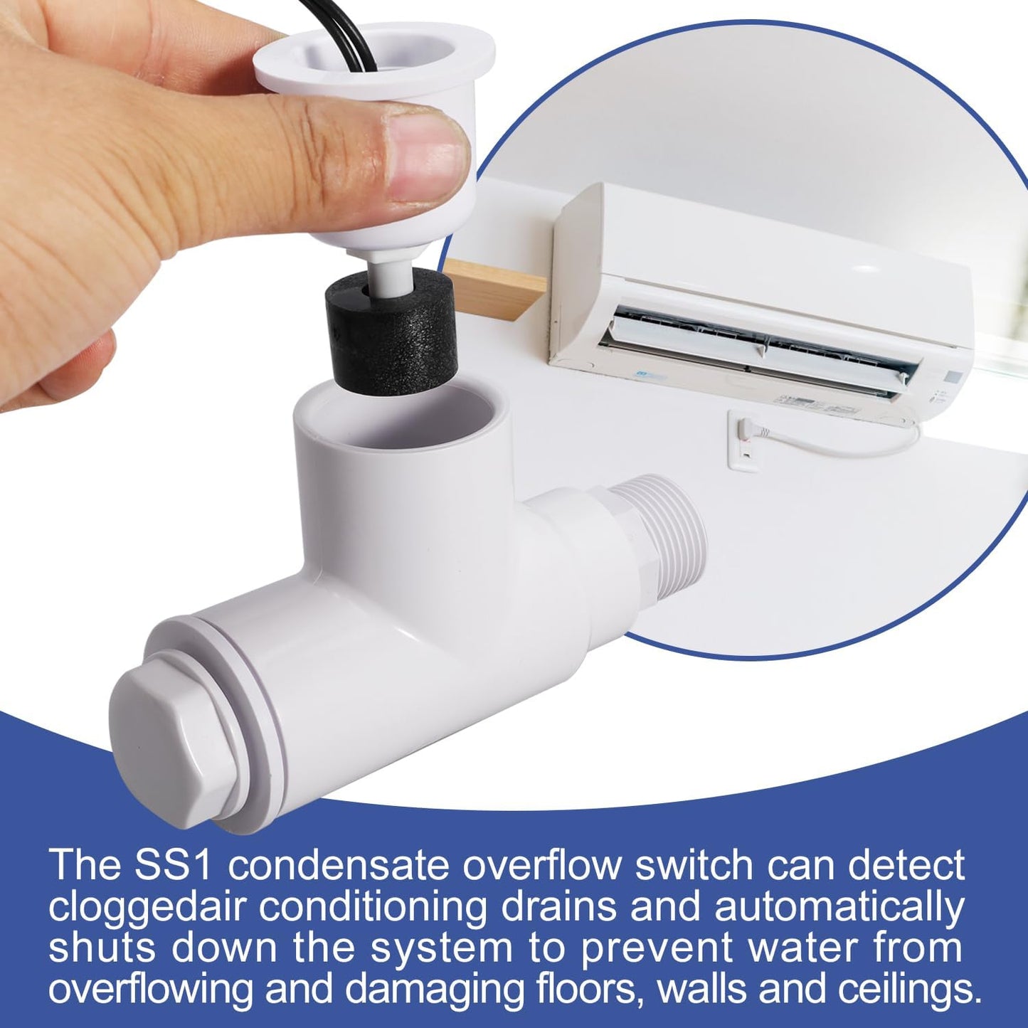 4PACK SS1 Float Switch Condensate Overflow Switch with 3/4 Inch Adaptor and 6FT Wire for HVAC Drain Pan Condensate for condensate Overflow Detection