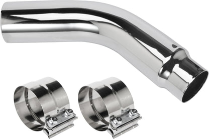 4 Inch Diesel Exhaust Elbow Tip, 4" Inlet to 5" Outlet, 23" Long Chrome Exhaust Pipe Elbow 2pcs 4'' Exhaust Clamps