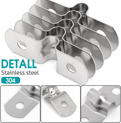 25PCS M5 304 Stainless Steel Rigid Pipe Strap Two Hole Cable Strap u Bracket Pipe Clamps Heavy Duty Pipe Fasten Holder for Tube, Pipe or Wire Cord Installation (25, 5MM(1/4"))