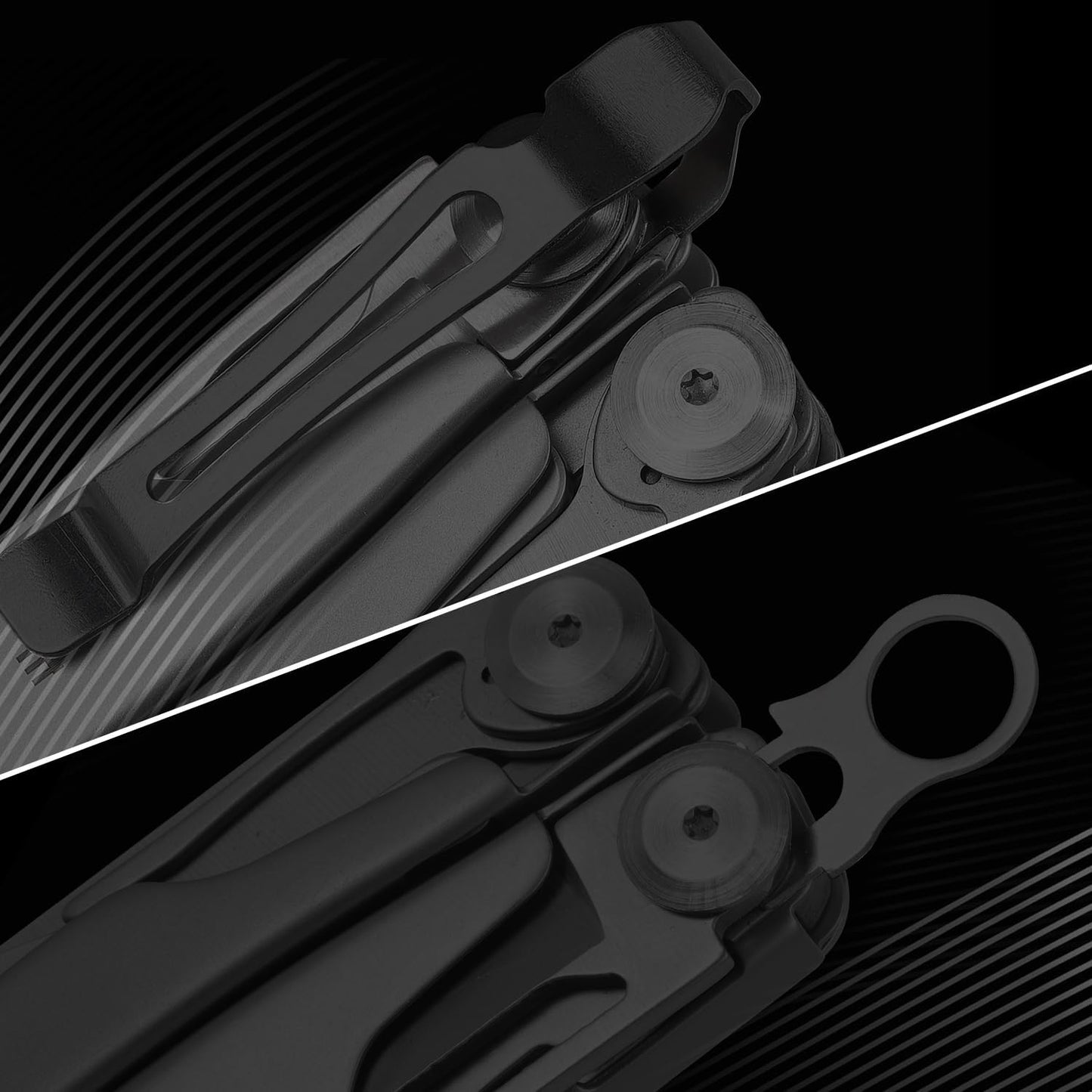Quick-Release Pocket Clip + Lanyard Ring Set Stainless Steel Quick Release Multi-Tool Pocket Clip (Black-6)