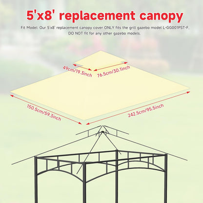 Grill Gazebo Replacement Canopy Top Only - 5' x 8' Outdoor BBQ Gazebo Canopy Roof, Waterproof Double Tiered Shelter Cover Fit for Model L-GG001PST-F (5 * 8FT-White)
