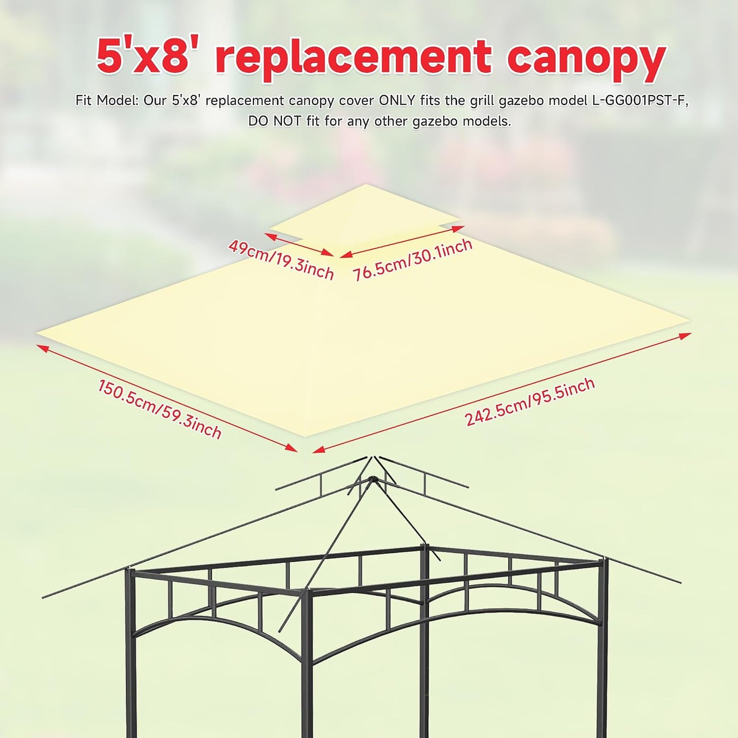 Grill Gazebo Replacement Canopy Top Only - 5' x 8' Outdoor BBQ Gazebo Canopy Roof, Waterproof Double Tiered Shelter Cover Fit for Model L-GG001PST-F (5 * 8FT-White)