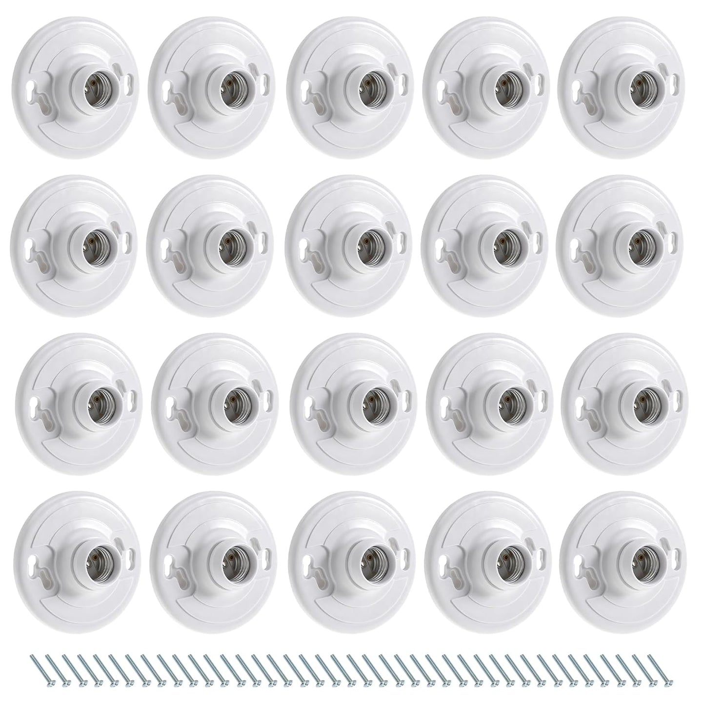 20 Pack for E26 for E27 Light Base Socket Keyless Lamp Base Holder White Ceiling Bulb Socket 660W Outlet Box Mount for Incandescent for LED for Fluorescent Bulbs Indoor Outdoor Use