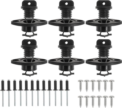 Kayak Drain Plug Kit Drain Stoppers Scupper Bung Plug Kit for Dinghy for Canoe for Boat with Screws and Blind Rivets (6Pcs)