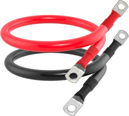 1/0 AWG Gauge Battery Cable 0 Gauge Power Inverter Cables with 3/8 Inch lugs for Solar Marine RV Car Truck Tractor Motorcycle (1FT, with 3/8"+5/16" Top Post Set)