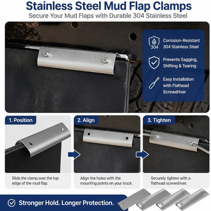 Heavy Duty Stainless Steel Mud Flap Clamps, Replace 8591100 Truck Mudflap Hanger Kit with Hardware, Fits 1/4"–1/2" Rubber & Plastic Mud Flaps for Semi Truck Trailer