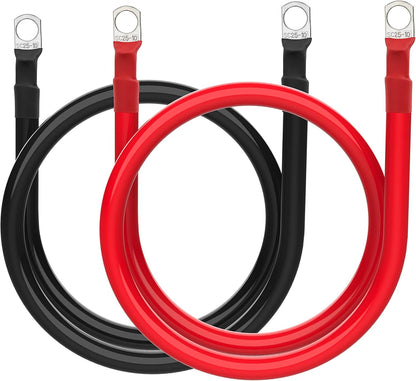 4 AWG Battery Cable 4 Gauge Battery Wires with 3/8 terminals Power Inverter Cables for Solar Boat Marine RV Car (3FT, 1 red+1 black cable)