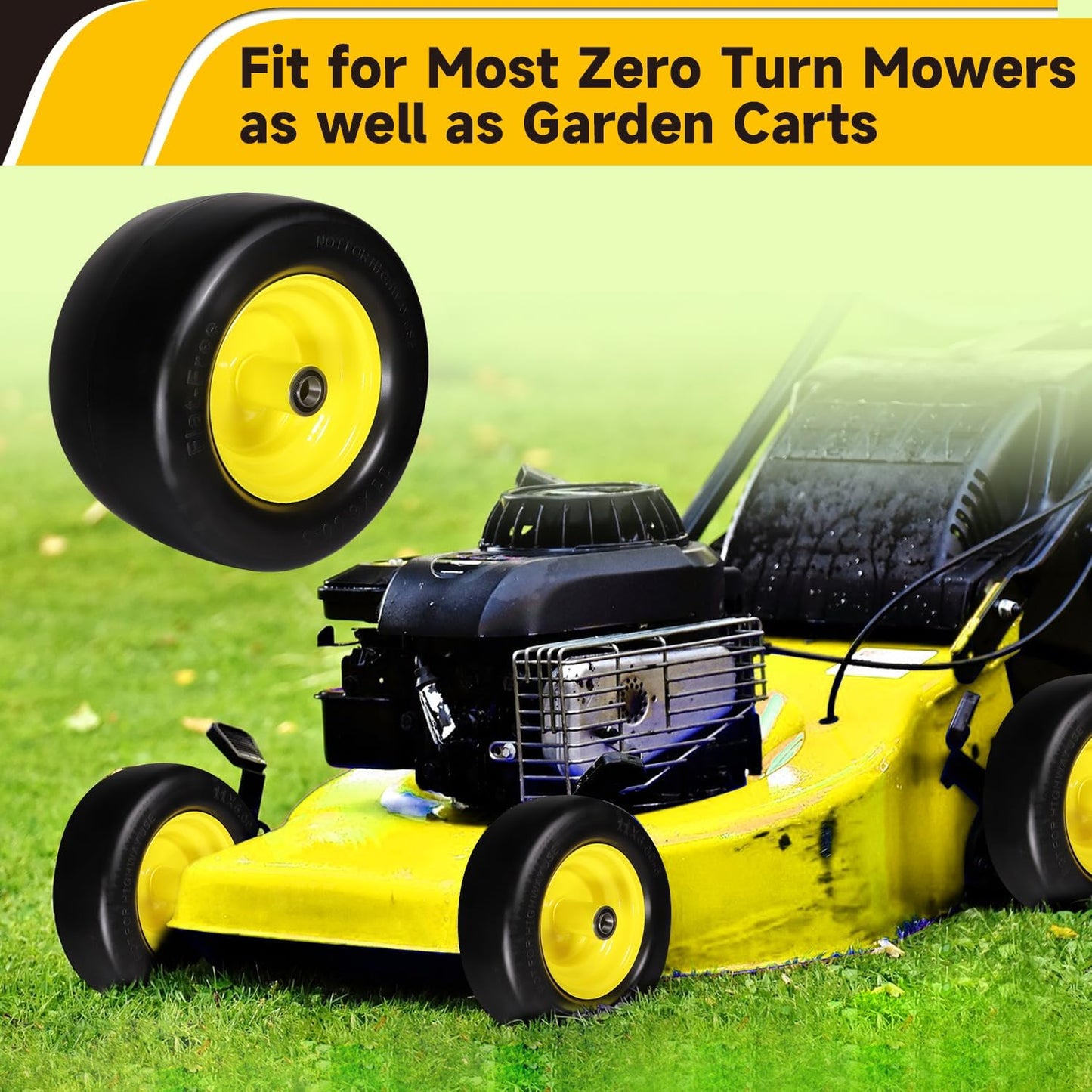 11x6.00-5" Flat Free Tire, Solid Smooth Front Wheel Tire for Bad Boy for Cub Cadet ZT1 for Zero Turn Mower for ZT1 42" 46" 50" 54" Mowers with 3/4" 5/8" 1/2" Precision Bearings (11x6.00-5" Tire-1pc)
