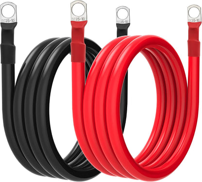 4 AWG Battery Cable 4 Gauge Battery Wires with 3/8 terminals Power Inverter Cables for Solar Boat Marine RV Car (4FT, 1 red+1 black cable)
