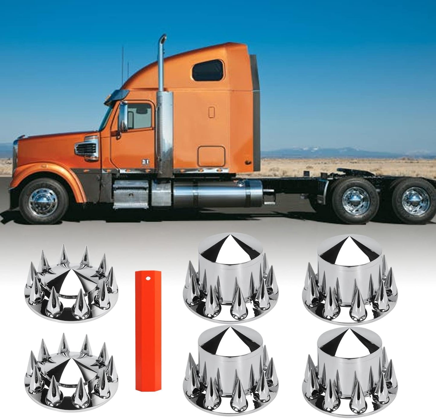 Front and Rear Axle Wheel Cover Hub Cap 33mm Spike Screw-on Lug Nut Covers for Freightliner Kenworth Peterbilt for Semi Truck with Spiked Hub Caps Kit (Spiked)