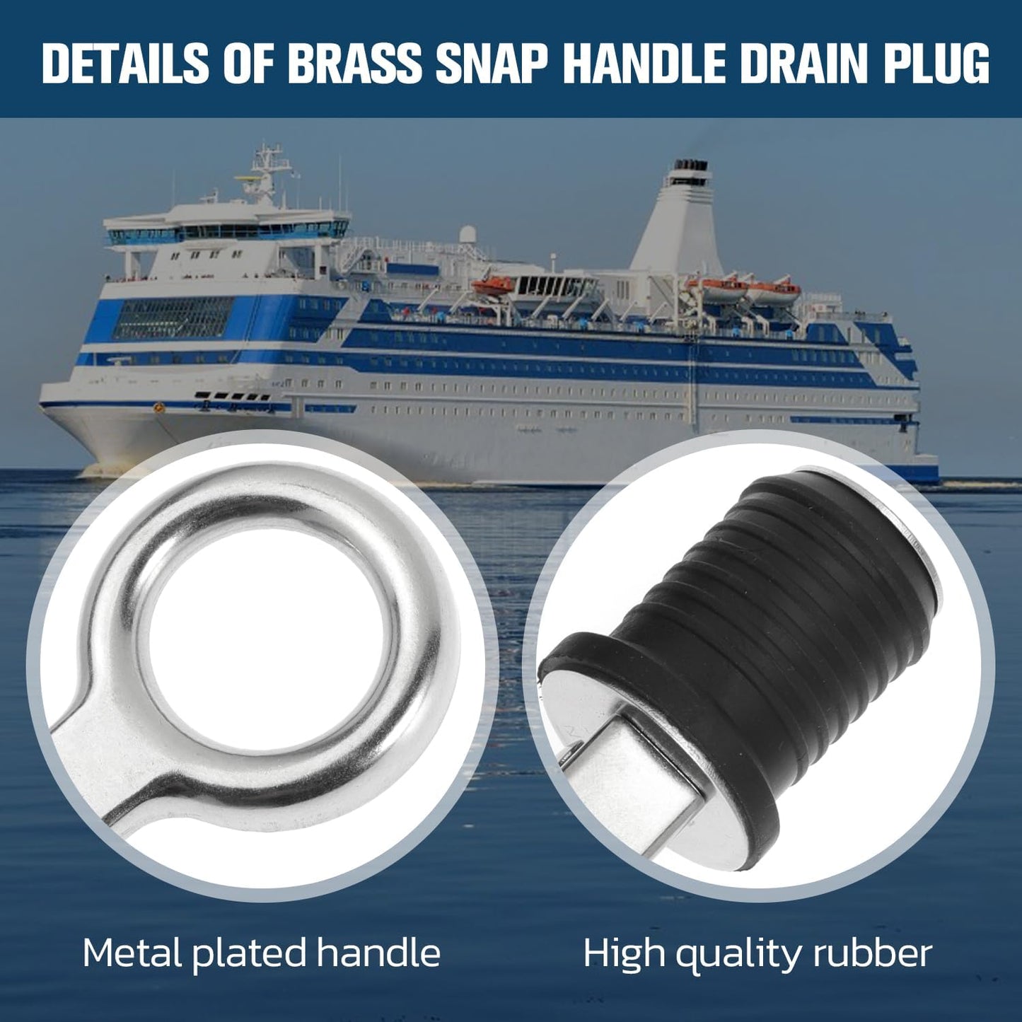 2 Pcs Boat Plug Snap Handle Boat Drain Plug Rubber Plugs with Brass/Stainless Steel Handle Marine Twist Plug Boat Accessories