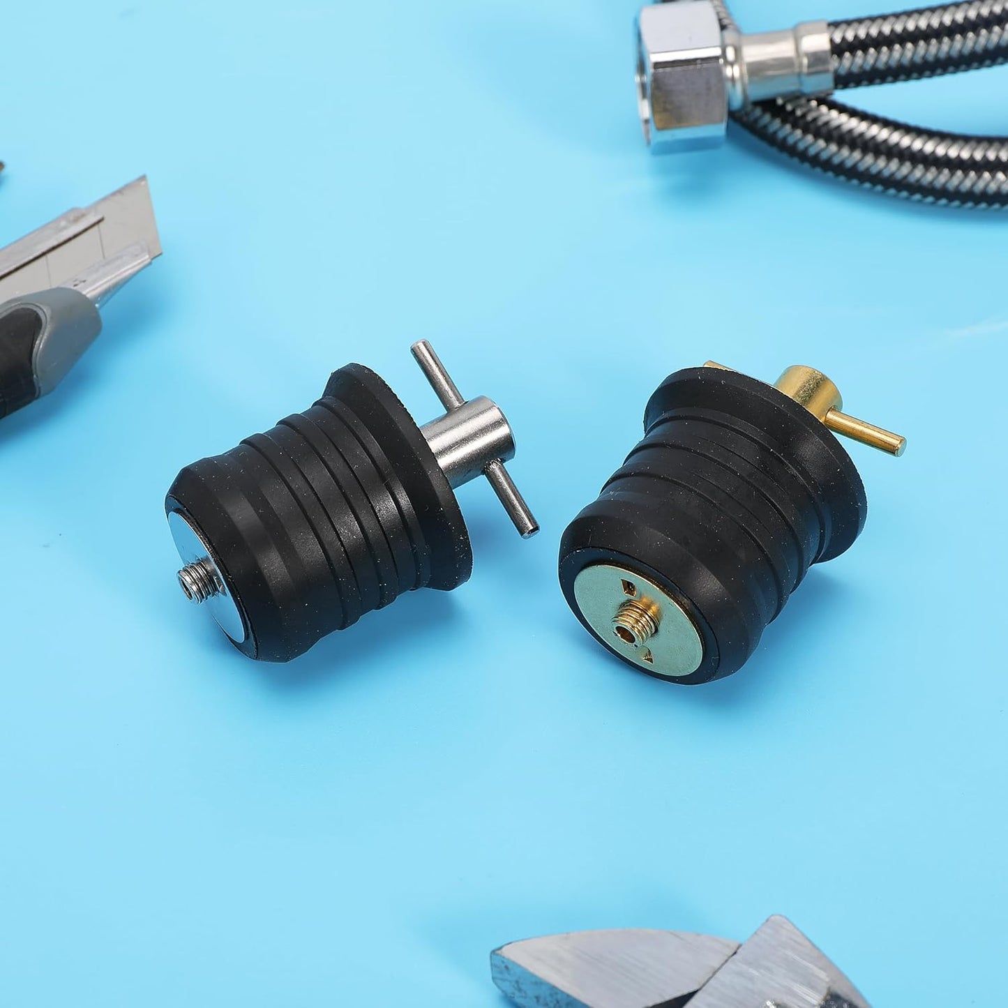 4pcs T-Handle Boat Plug Brass/Stainless Steel Boat Drain Plug Snap Handle Plug Rubber Drain Plug for Boat Marine