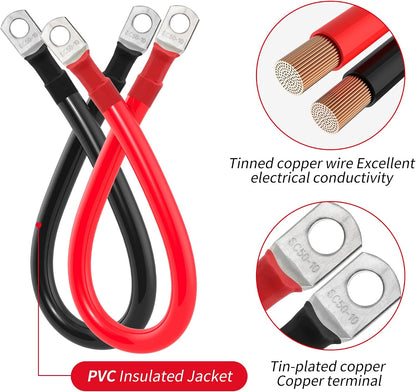 1/0 AWG Gauge Battery Cable 0 Gauge Power Inverter Cables with 3/8 Inch lugs for Solar Marine RV Car Truck Tractor Motorcycle (1FT, with 3/8"+5/16" Top Post Set)