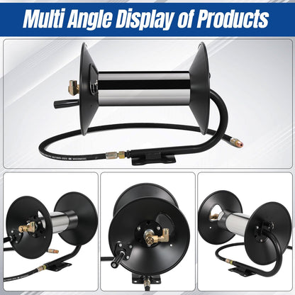 Pressure Washer Hose Reel Power Washer Hose Reel 3/8" NPT Outlet Pipe Heavy Duty Steel High Pressure Washer Reel 4000 PSI with Hand Crank Swivel Arm for Power Washer, 150FT