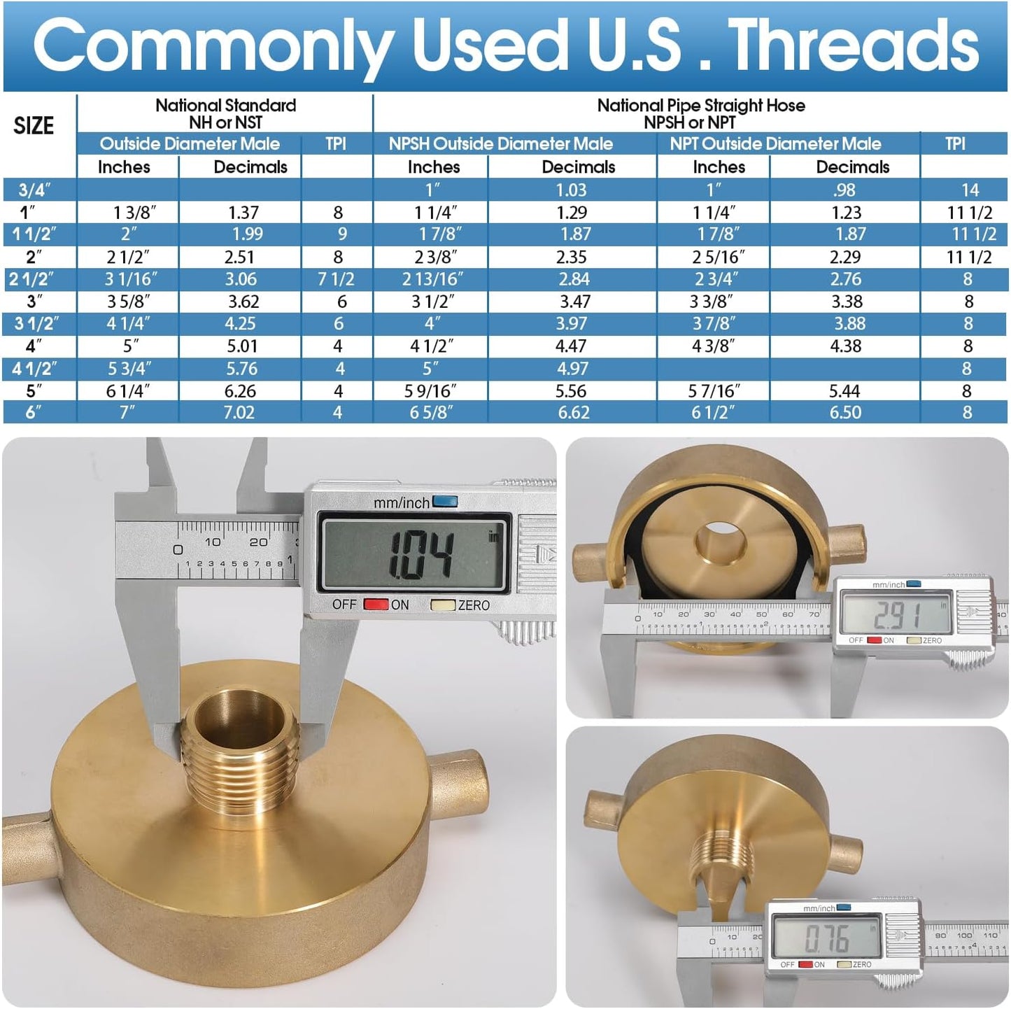 2 PCS 2-1/2" NST (NH) Female x 3/4" GHT Male Fire Hydrant Hose Adapter Brass Fire Equipment with Pin Lug for Fire Hydrants, Pipes, Hoses