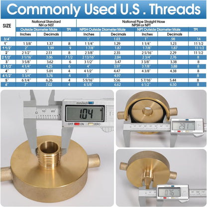 2 PCS 2-1/2" NST (NH) Female x 3/4" GHT Male Fire Hydrant Hose Adapter Brass Fire Equipment with Pin Lug for Fire Hydrants, Pipes, Hoses