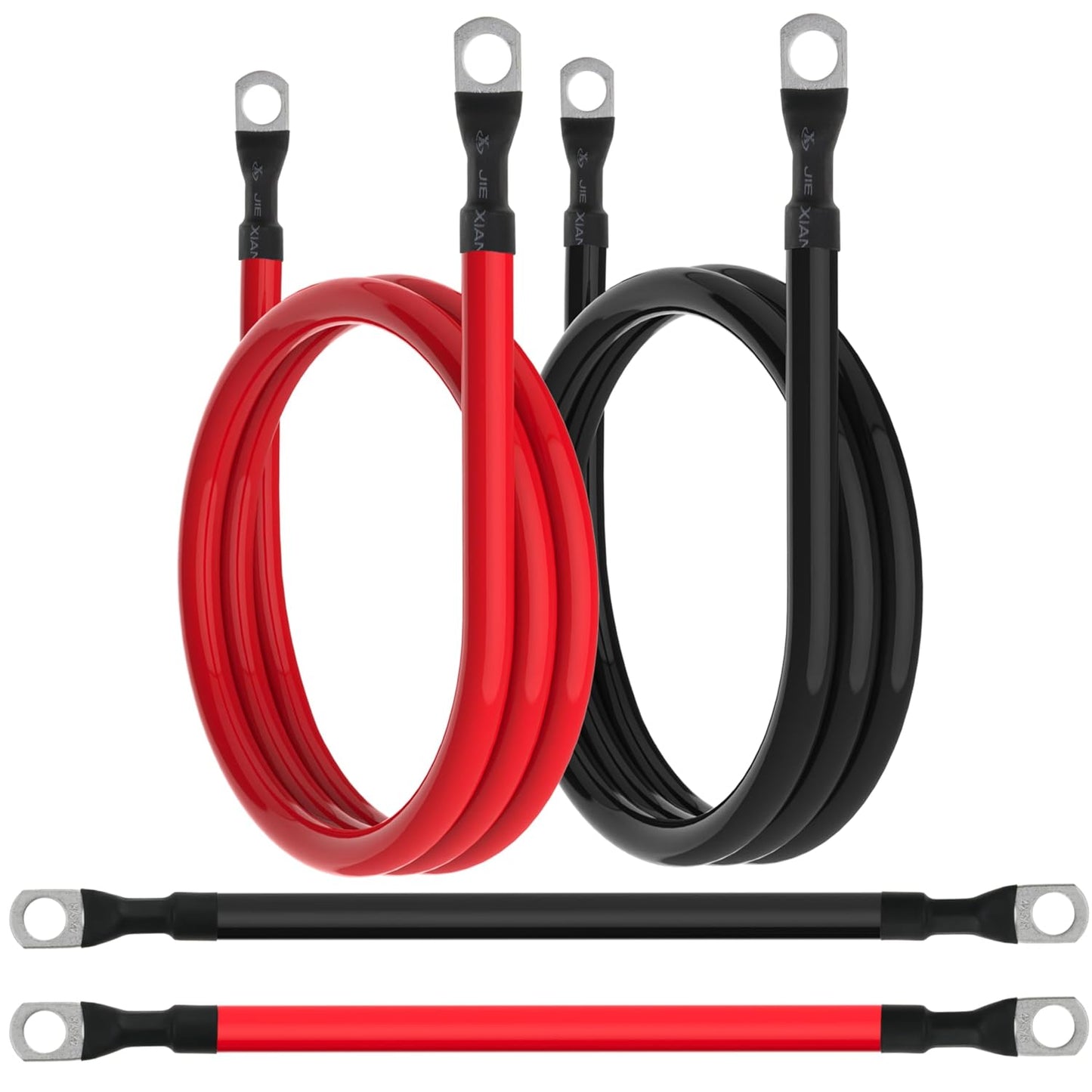 4 AWG Battery Cable 4 Gauge Battery Cables 4AWG Power Inverter Wires Cables with 3/8 inch Lugs for Solar Systems, RVs, Campers, Travel Trailers, Cars (1FT + 4FT)