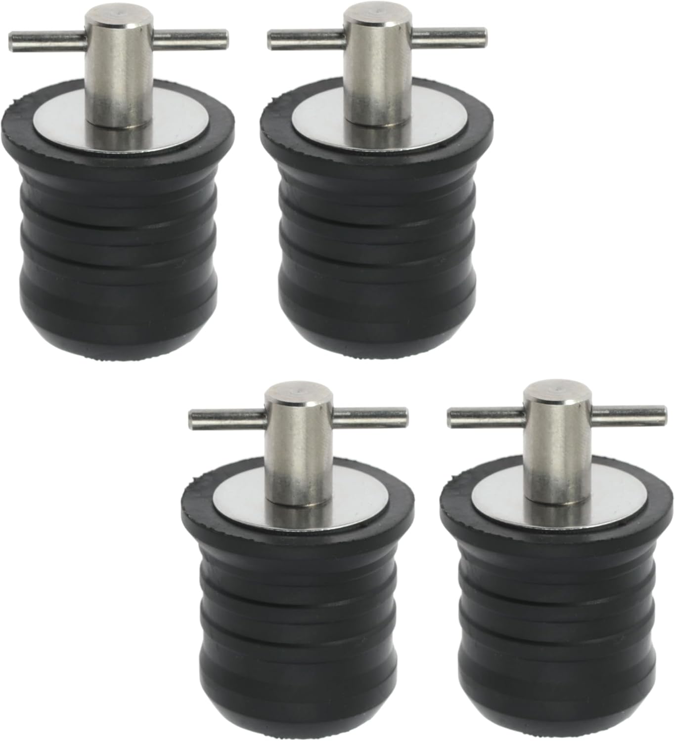 4pc Boat Drain Plugs - Rubber with Brass/Stainless Steel Handle - Marine Twist Plugs (Brass, 1 Inch)